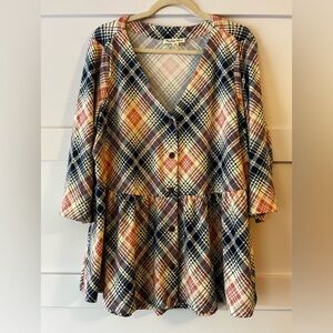 Indigo Rose Plaid knit Peplum top